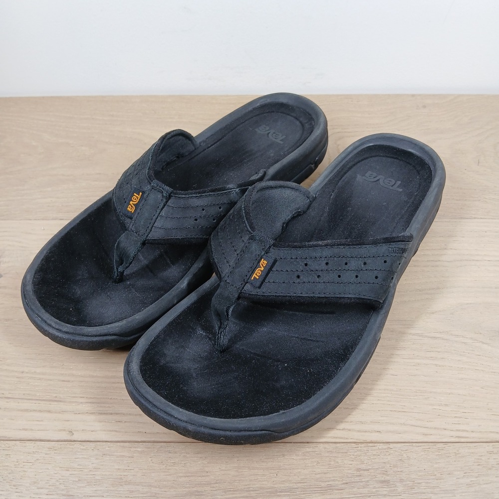 Teva Thong Sandals Flip Flops Mens Sz 12 Katavi 2 Black Waterproof Leather